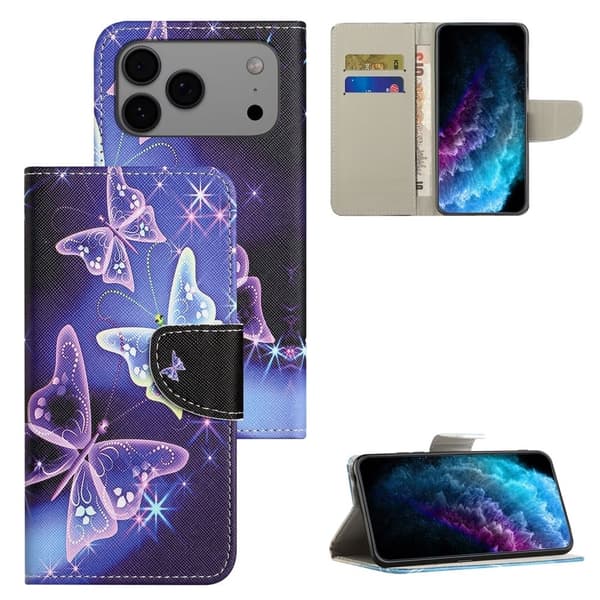 Wonderland iPhone 17 Pro flip-etui - Glitrende Sommerfugl