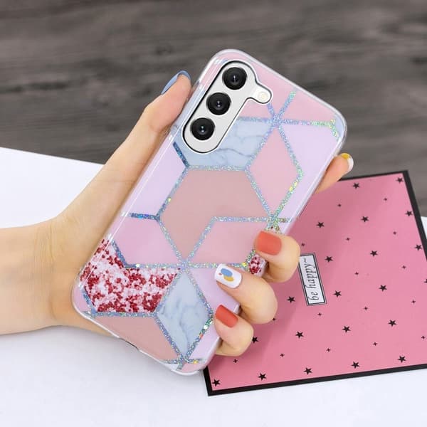Deco Samsung Galaxy S23 Plus Etui - Electroplated Pink Rhombus