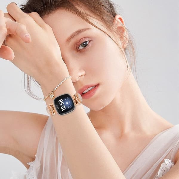 Rosaguldspænde Fitbit Versa 3 / 4 / Sense / Sense 2 Eægte læderurrem - Aprikos
