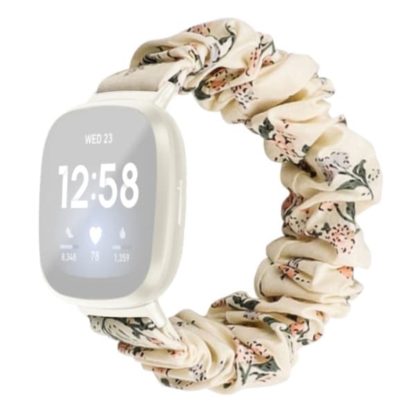 Fitbit Sense 2 / Versa 4 elastisk klokkerem med stoffmønster - Melkehvit / Honeysuckle