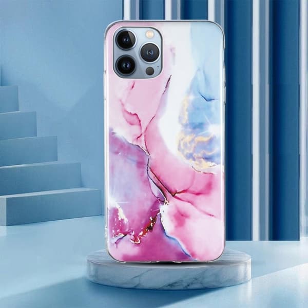Marble design iPhone 13 Pro Max cover - Lyserød/Blå