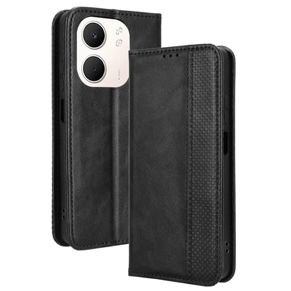Oppo A5x 4G / Oppo A5x flip etui i ægte læder med pung - Sort