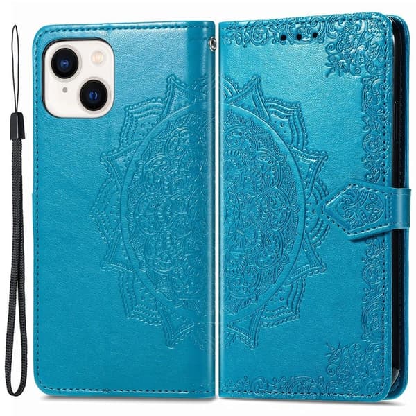Mandala iPhone 15 Läppäkotelo - Sininen