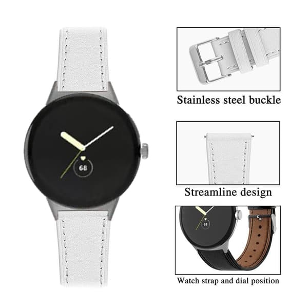 Google Pixel Watch klockarmband i äkta läder - Vit