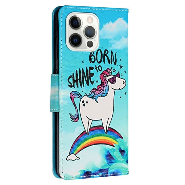 Wonderland iPhone 14 Pro Max flip etui - Regnbue / Hest