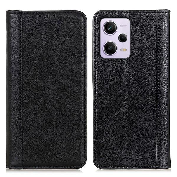 Xiaomi Redmi Note 12 ægte læderetui med magnetisk lukning - Sort