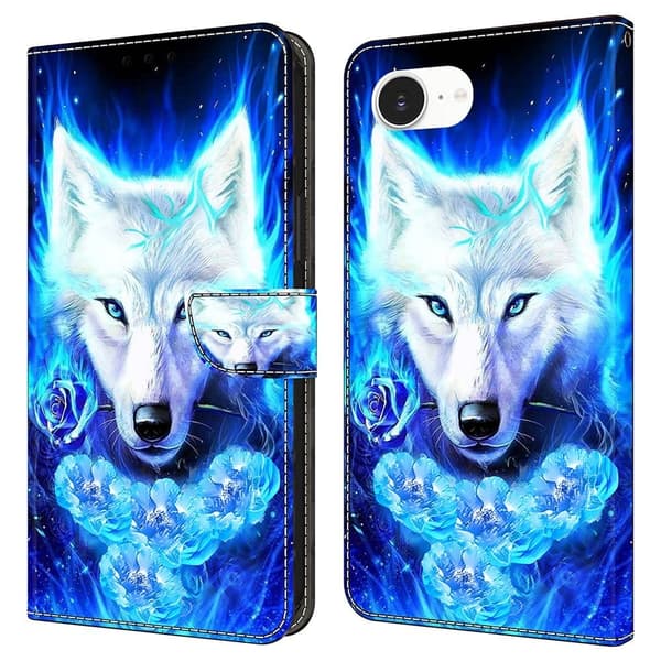 Wonderland iPhone 16e flip-etui - Hvit Ulv