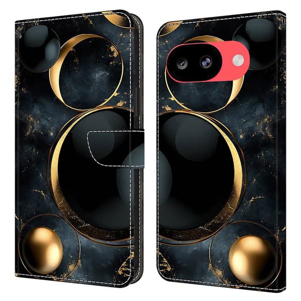 Google Pixel 10a plånboksfodral, vikbart stativ, mönstertryckt läderfodral med flip-lock - Lyxiga Guldringar