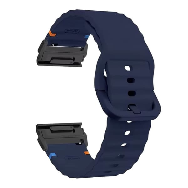 Urrem Garmin Fenix 8 51mm Quick Release Wavy Texture Silikonerem med sort stik - Midnatsblå