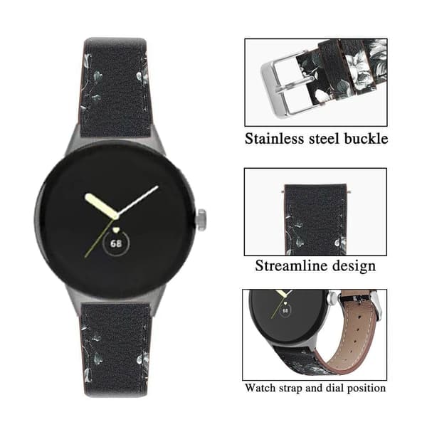 Google Pixel Watch aito nahkainen ranneke - Musta / Harmaa