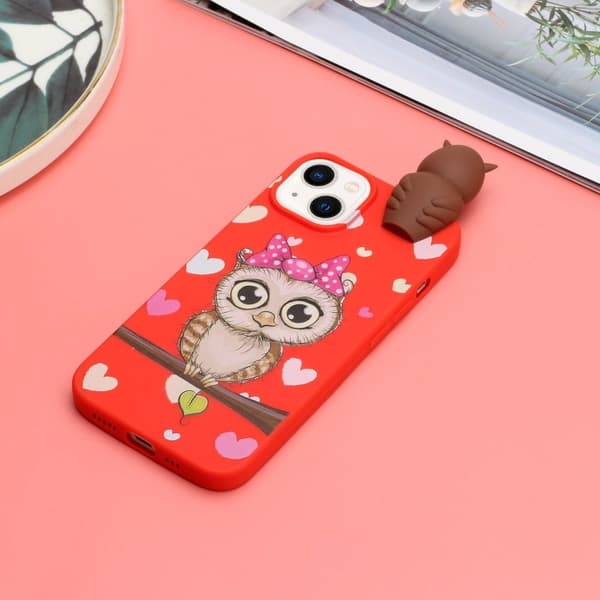 Cute 3d iPhone 14 Plus Suojakotelo - Punainen Pöllö