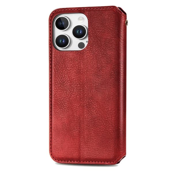 Läder iPhone 16 Pro fodral med romb-design - Röd