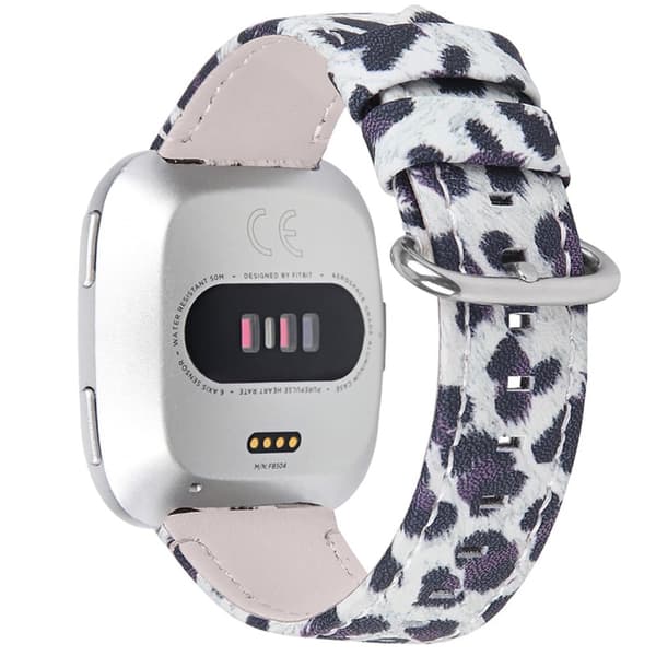 Fitbit Versa 2 / Versa Lite klockarmband i äkta läder med leopardtextur - Svart
