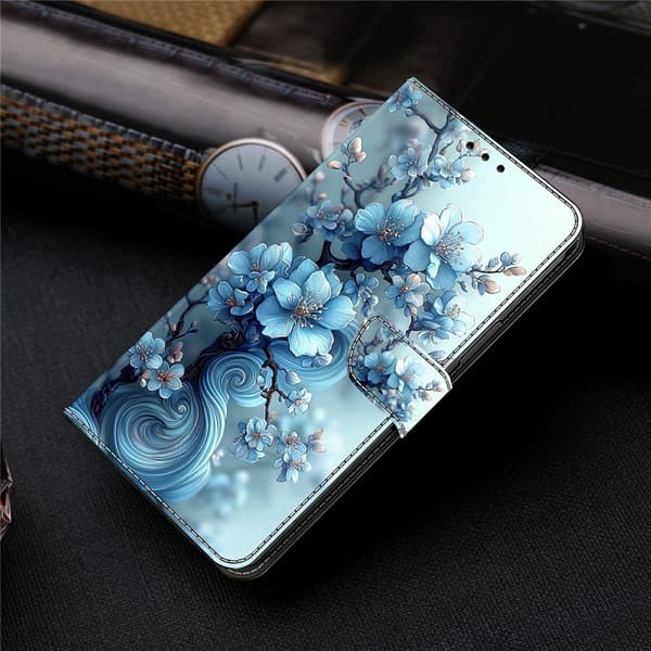 Xiaomi 17 Ultra plånboksfodral, vikbart stativ, mönstertryckt läderfodral - Isblå Blomma