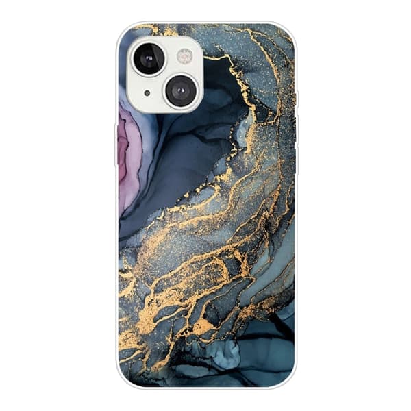 Marble design iPhone 14 cover - Blå På Gylden Stænkmarmor