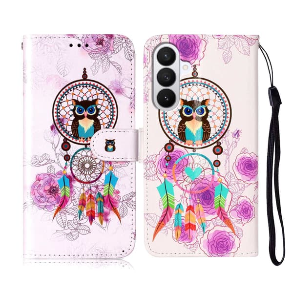 Samsung Galaxy S26+ Case Pattern Leather Wallet Phone Cover with Strap - Wind Chime Owl