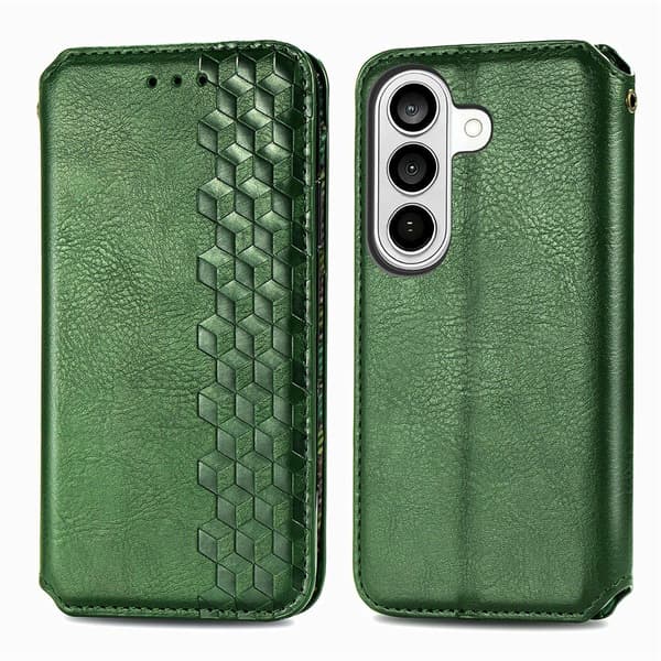 Läder Samsung Galaxy S26 Plus fodral med romb-design - Grön