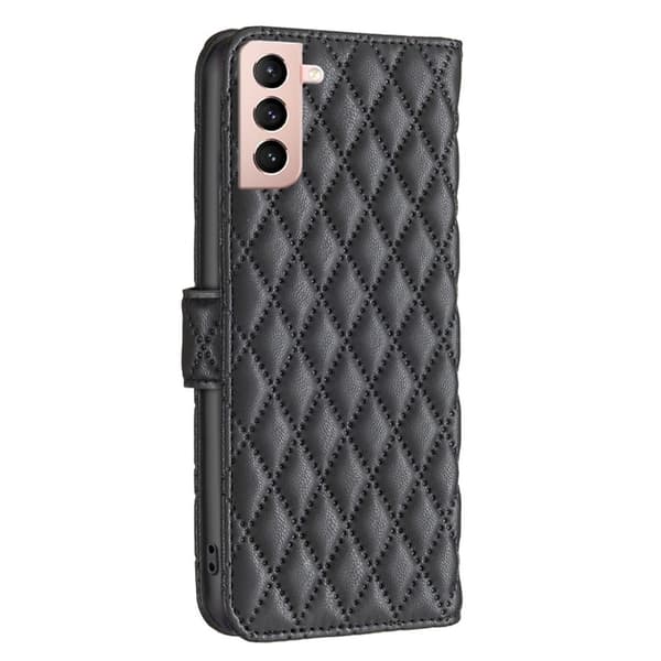 Rhombus Mønster Matte Flip Case til Samsung Galaxy S21 - Sort