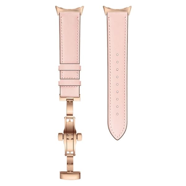 Google Pixel Watch klockarmband i äkta läder med butteflyspänne - Roséguld Spänne / Rosa