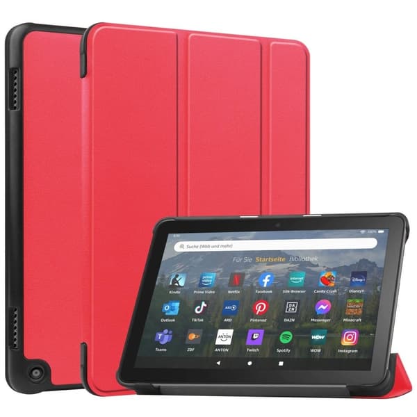 Tri-fold skinnstativveske for Amazon Fire 8 HD (2022) - Rød