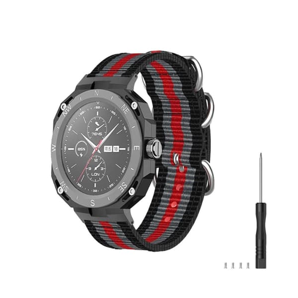 Huawei Watch GT Cyber nylon kellohihna - Musta / Harmaa / Punainen