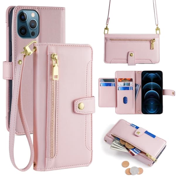 iPhone 12 Pro Max plånboksfodral i veganskt läder - Rosa