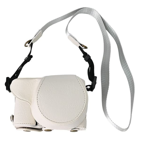 Sony Alpha ZV-E10 Camera Case Litchi Texture Leather Cover with Battery Hole and Strap - White