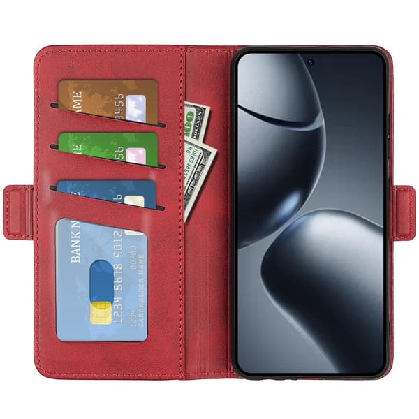 Xiaomi 15T Case Calf Texture Leather Wallet Phone Cover - Red