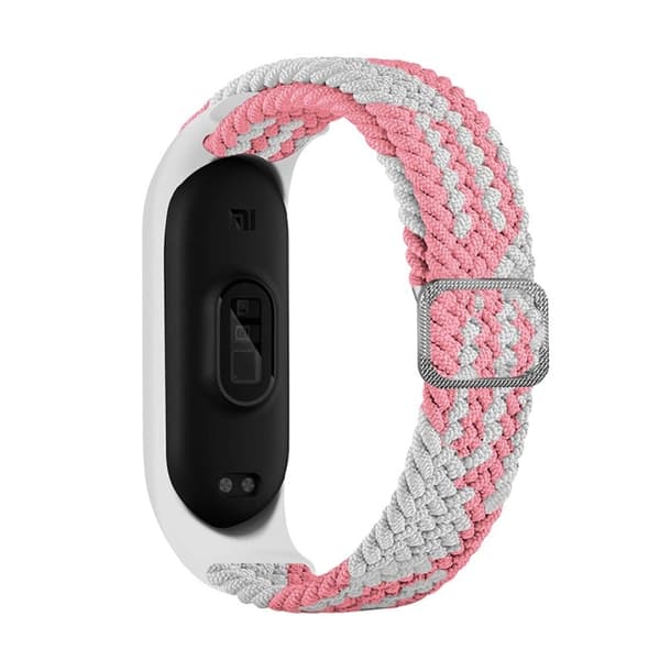 Xiaomi Mi Band 7 / 6 / 5 elastisk nylonklokkerem - Rosa / Hvit