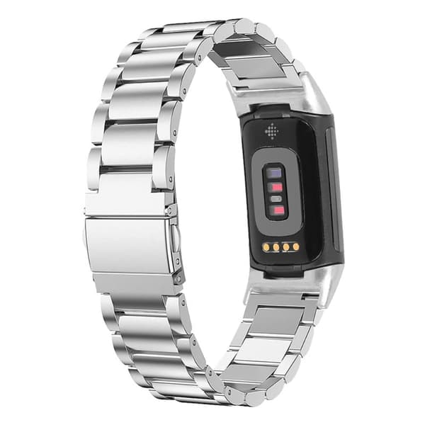 Fitbit Charge 5 3 bead urrem i rustfrit stål - Sølv