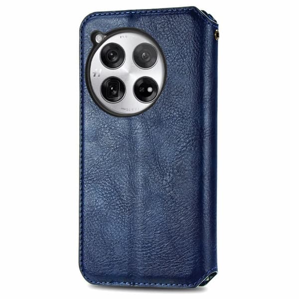 Läder OnePlus 12 fodral med romb-design - Blå
