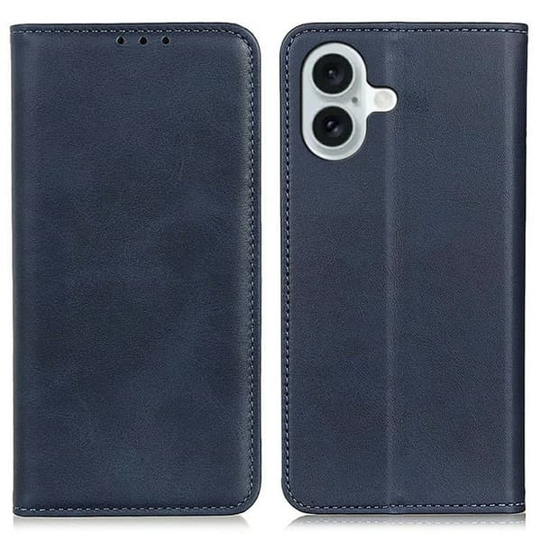 iPhone 17 flip etui i ægte læder med pung - Blå