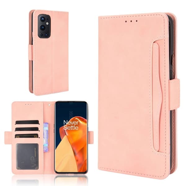 Modern-styled Lær Lommebok Etui til OnePlus 9 Pro - Rosa