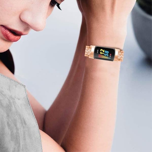 Fitbit Charge 5 bling strass klokkerem - Rose Gull