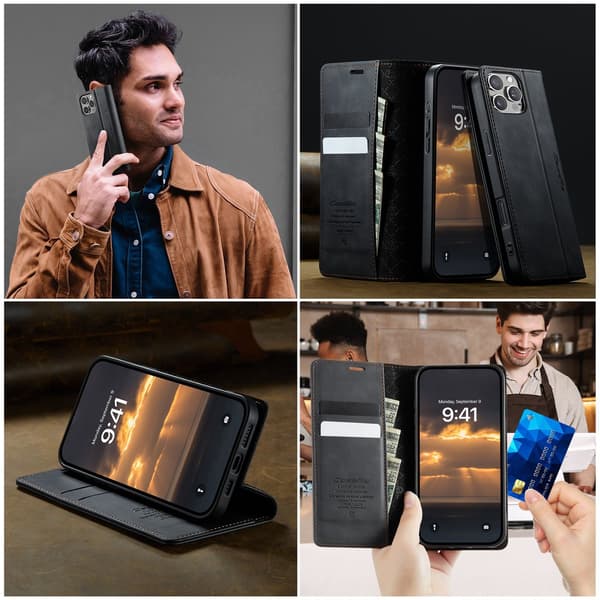CaseMe iPhone 16 Pro Max vintage-kotelo - Musta