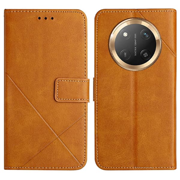 Läderfodral Honor X60 Pro med linjemönster och handledsrem - Gul