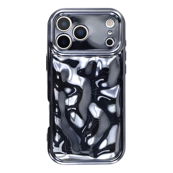 iPhone 17 Pro Max-etui med galvaniseret, fleksibelt skrog og meteorit-tekstur - Sort