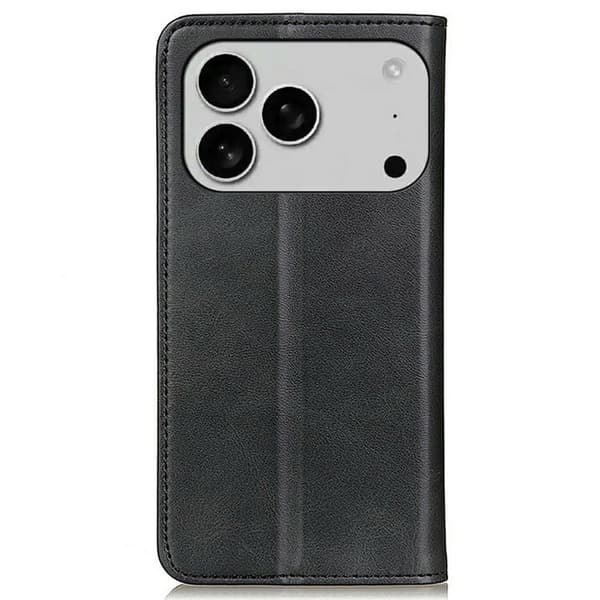 iPhone 17 Pro Max flip etui i ægte læder med pung - Sort