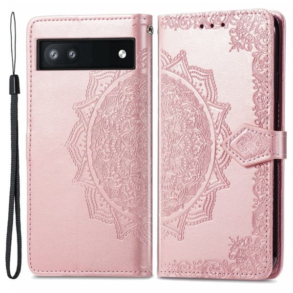 Mandala läder Google Pixel 6a fodral - Rosa