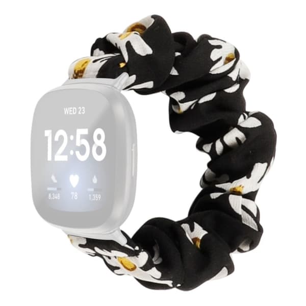 Fitbit Sense 2 / Versa 4 elastisk urrem med stofmønster - Sort Hvid Krysantemum
