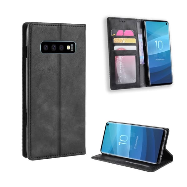 Samsung Galaxy S10 vintage stil læder flip etui - Sort