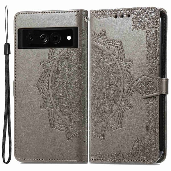 Mandala läder Google Pixel 7 Pro fodral - Silver/Grå