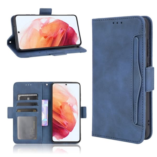 Modern-styled Lær Lommebok Etui til Samsung Galaxy S21 FE - Blå