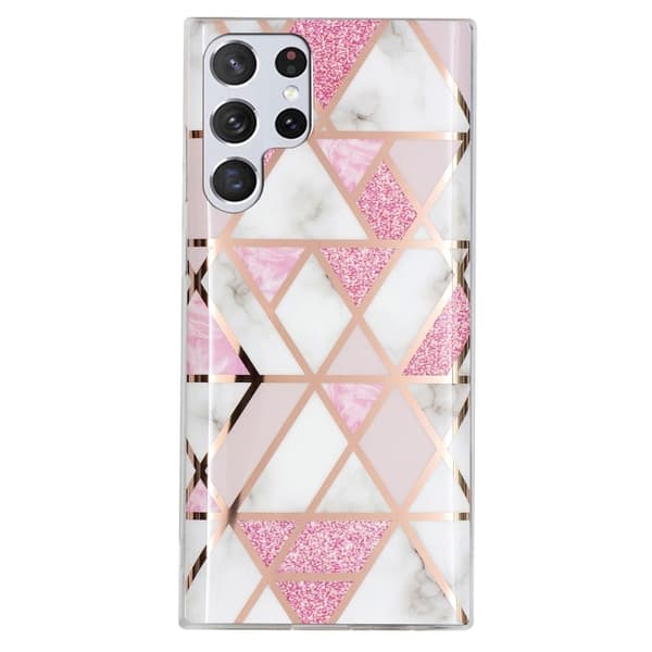 Deco Samsung Galaxy S23 Ultra Etui - Electroplated Lyserød Marmor