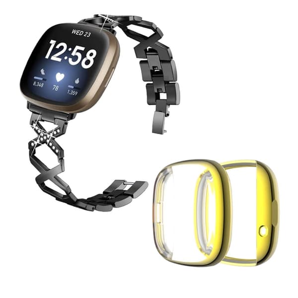 Fitbit Sense / Versa 3 X-formet urrem med rhinestone-dekor og guldcover - Sort