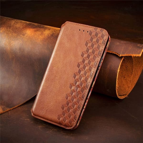 Läder Samsung Galaxy A56 fodral med romb-design - Brun