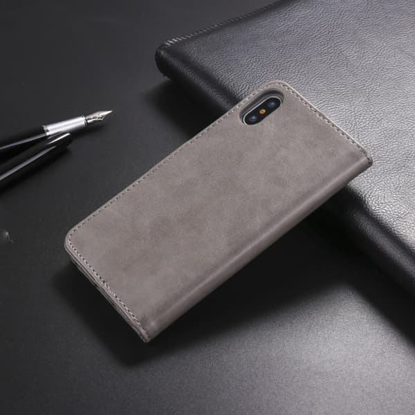 LC.Imeeke läder iPhone X fodral - Silver/Grå
