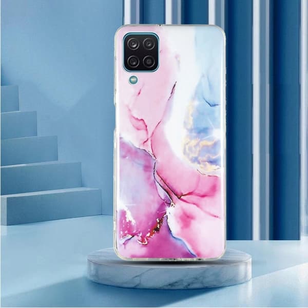 Marble Samsung Galaxy A12 5G Etui - Rosa / Blå