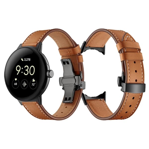 Google Pixel Watch urrem i ægte læder med buttefly-spænde - Sort Spænde / Sort