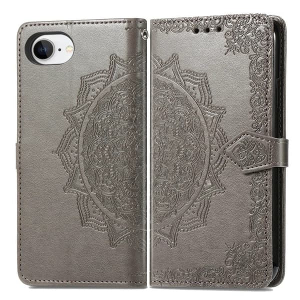 Mandala iPhone 16e etui i lær - Grå